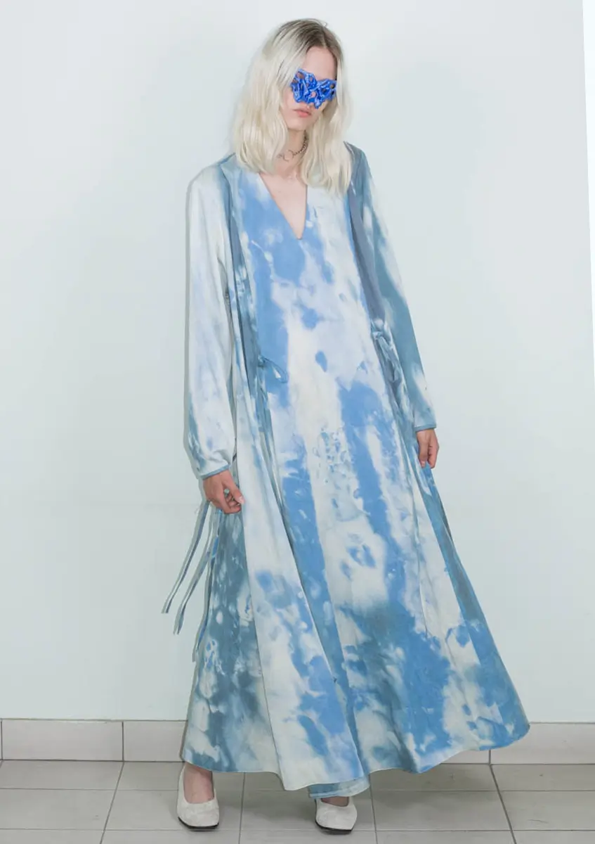 HAND DYED DRESS LIIS STORMY SEA BLUE