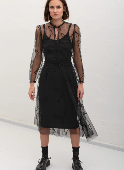 Susan Velvet Cat Tulle Dress - Black