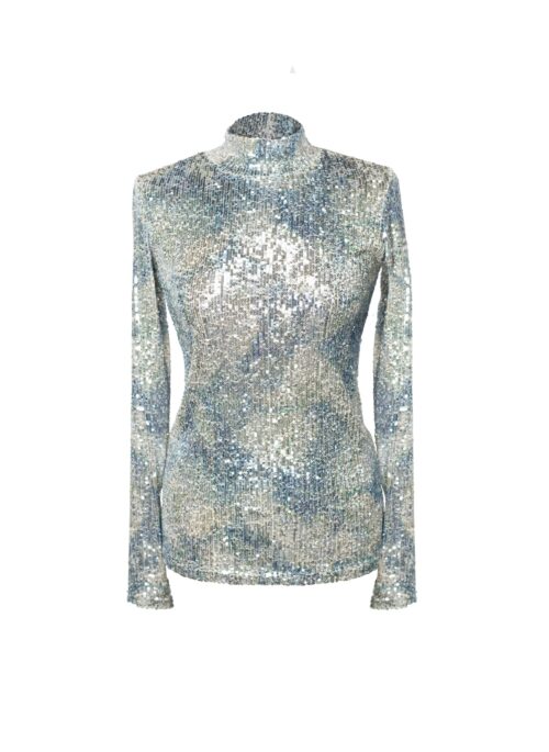 ELLIP Sequin Turtleneck Top - Light Blue