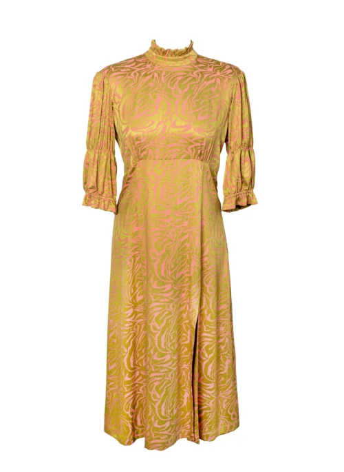 SELINE Puff Sleeved Slit Dress - Watermelon