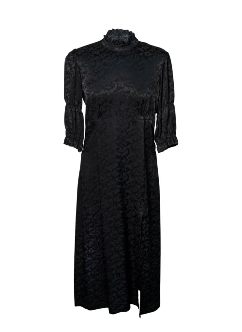 SELINE Puff Sleeved Slit Dress - Black