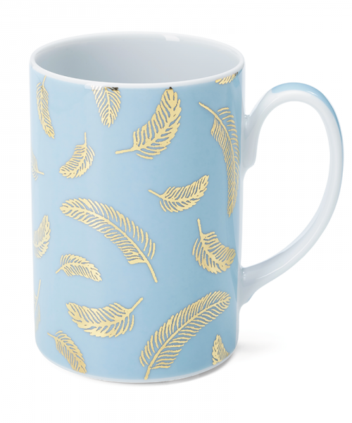 Light blue mug with feathers