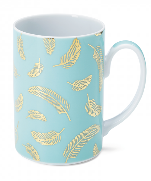 Light turquoise mug with feathers