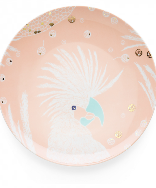 Powder pink dinner plate with a bird