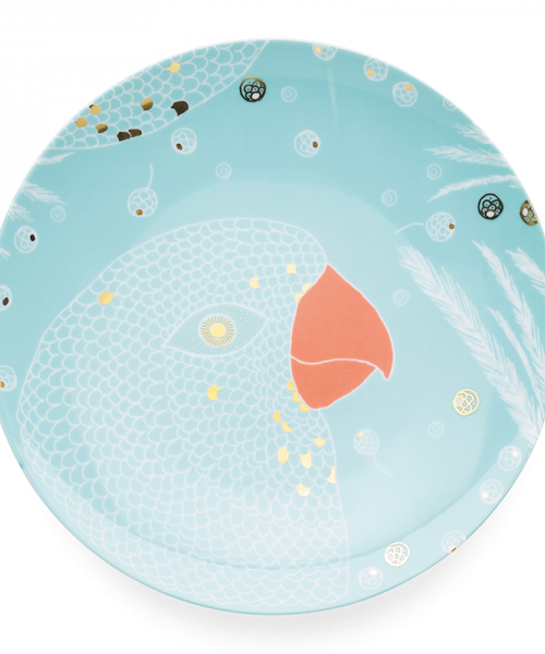 Heletürkiis desserditaldrik linnuga