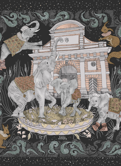 65x65cm Arktilised Elevandid Siid-Villane Hall Öö