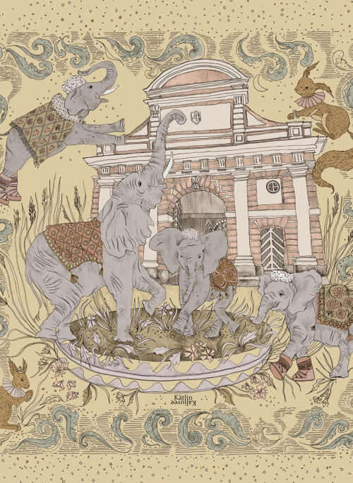 65x65cm Arktilised Elevandid Siid-Villane Päikesepaiste