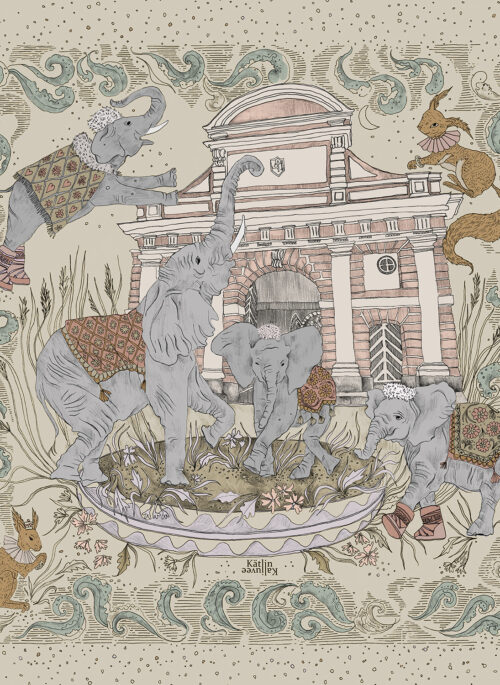 90x90cm Siidirätik Arktilised Elevandid Hele Liiv