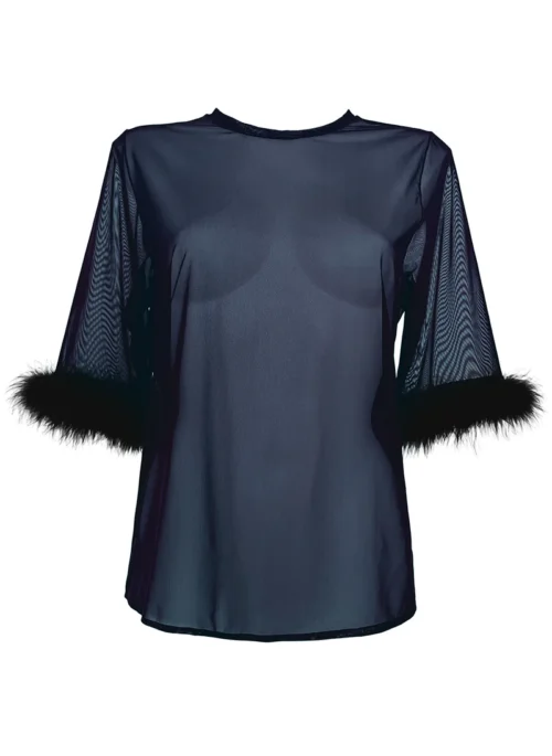 Lisa Marabou Mesh T-shirt - Navy