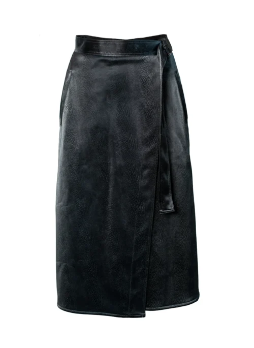 CARM Snake Patterned Wrap Skirt - Shiny Black
