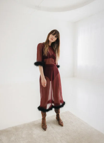 Harriet Marabou Mesh Skirt - Burgundy