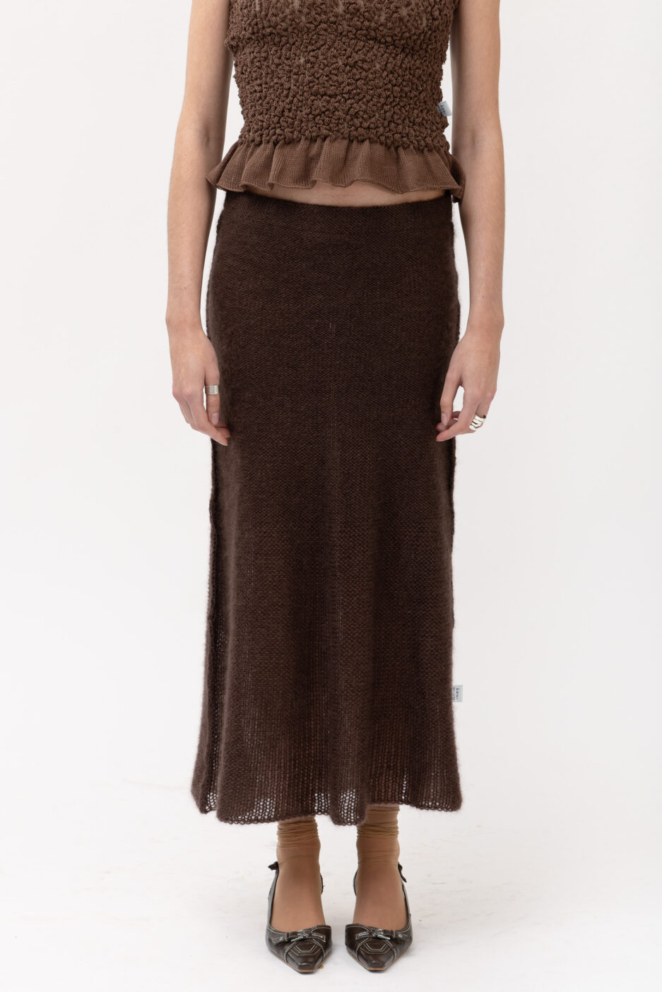 ARNI_BLUM_Molly_siidmohaarist_kootud_seelik_midi_pruun