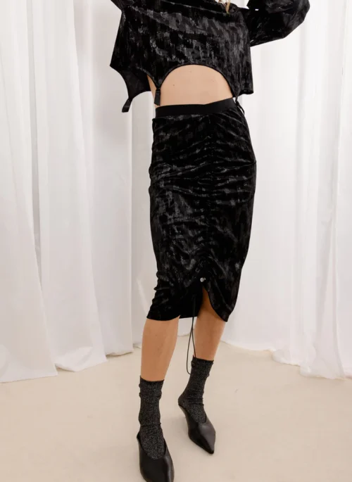 Bee Velvet Skirt - Black+Silver
