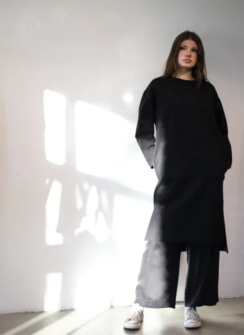 Simple heavy jersey tunic dress in black