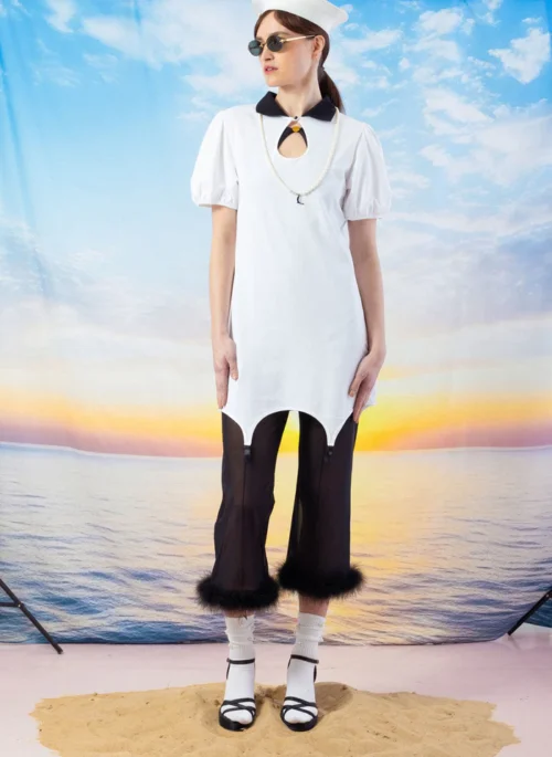 Anna Polo Suspender Dress - White+Black