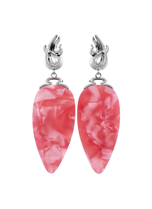 CHÖNYI EARRINGS – CORAL PEARLY DROP – RHODIUM