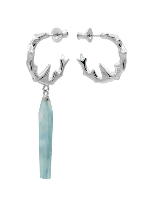 CHIKHAI ASYMMETRICAL HOOP – SEAFOAM BLUE DROP – RHODIUM